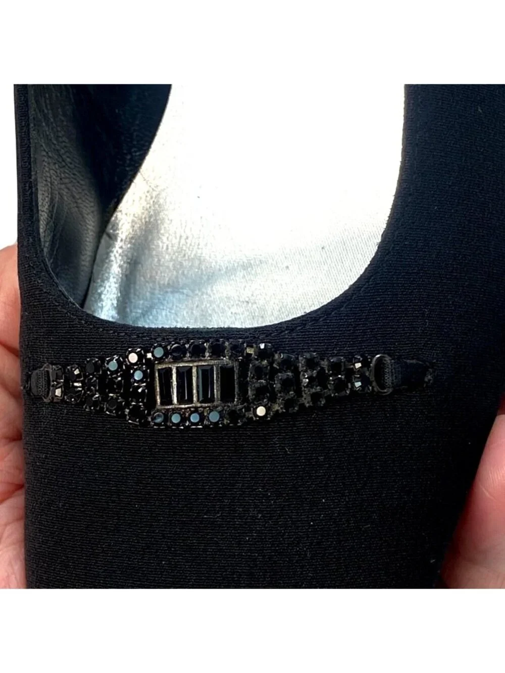 Stuart Weitzman Black Crystal Embellished Block Heel Square Toe Pumps Size 7.5B